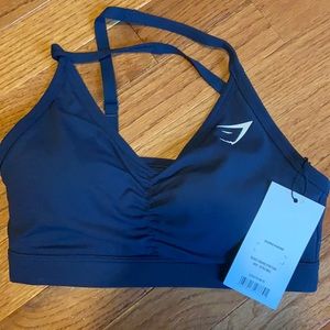 gym shark ruched training sports bra- navy